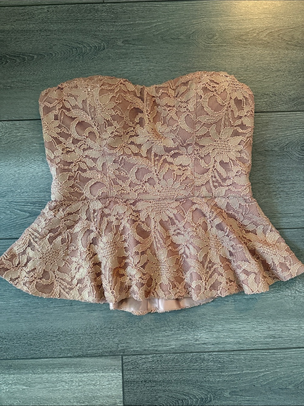 Forever 21 Blush Pink Lace Peplum Strapless Top